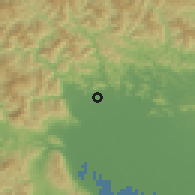 Shaded relief of the 55 km around Ono, drawn from the GMTED2010 grid