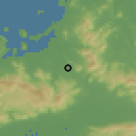 Shaded relief of the 55 km around Ōnojō, drawn from the GMTED2010 grid