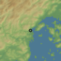 Shaded relief of the 55 km around Ōtake, drawn from the GMTED2010 grid