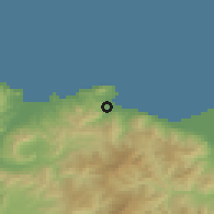 Shaded relief of the 52 km around Otaru, drawn from the GMTED2010 grid
