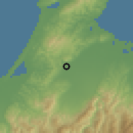 Shaded relief of the 54 km around Oyabe, drawn from the GMTED2010 grid
