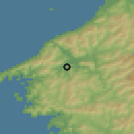 Shaded relief of the 55 km around Ozu, drawn from the GMTED2010 grid