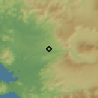 Shaded relief of the 56 km around Ōzu, drawn from the GMTED2010 grid