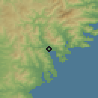 Shaded relief of the 54 km around Rikuzentakata, drawn from the GMTED2010 grid