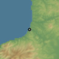 Shaded relief of the 52 km around Rumoi, drawn from the GMTED2010 grid