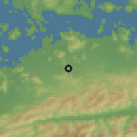 Shaded relief of the 55 km around Ryonan, drawn from the GMTED2010 grid
