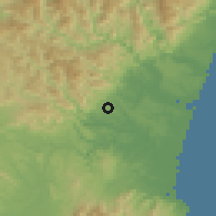 Shaded relief of the 56 km around Sadowara, drawn from the GMTED2010 grid