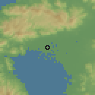 Shaded relief of the 55 km around Saga, drawn from the GMTED2010 grid