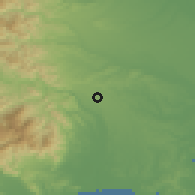 Shaded relief of the 55 km around Sagamihara, drawn from the GMTED2010 grid