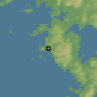 Shaded relief of the 56 km around Saikai, drawn from the GMTED2010 grid