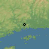 Shaded relief of the 55 km around Aioi, drawn from the GMTED2010 grid