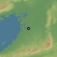 Shaded relief of the 55 km around Sakai, drawn from the GMTED2010 grid