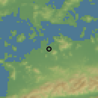 Shaded relief of the 55 km around Sakaide, drawn from the GMTED2010 grid
