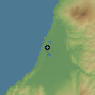 Shaded relief of the 54 km around Sakata, drawn from the GMTED2010 grid