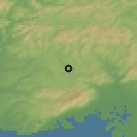 Shaded relief of the 55 km around Sanda, drawn from the GMTED2010 grid