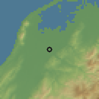 Shaded relief of the 54 km around Sanjō, drawn from the GMTED2010 grid