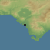 Shaded relief of the 52 km around Date, drawn from the GMTED2010 grid