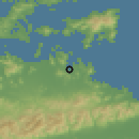 Shaded relief of the 55 km around Sanuki, drawn from the GMTED2010 grid