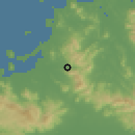 Shaded relief of the 55 km around Sasaguri, drawn from the GMTED2010 grid
