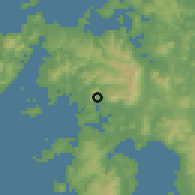Shaded relief of the 55 km around Sasebo, drawn from the GMTED2010 grid