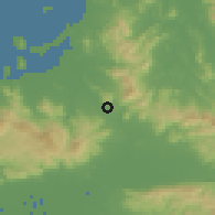 Shaded relief of the 55 km around Dazaifu, drawn from the GMTED2010 grid