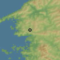 Shaded relief of the 55 km around Seiyo, drawn from the GMTED2010 grid