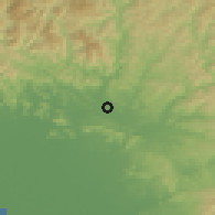 Shaded relief of the 55 km around Seki, drawn from the GMTED2010 grid