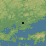 Shaded relief of the 55 km around Setouchi, drawn from the GMTED2010 grid