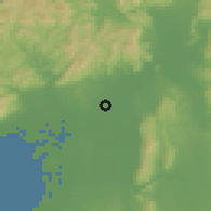 Shaded relief of the 55 km around Settsu, drawn from the GMTED2010 grid