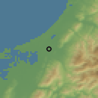 Shaded relief of the 54 km around Shibata, drawn from the GMTED2010 grid