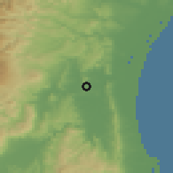 Shaded relief of the 54 km around Shibata, drawn from the GMTED2010 grid