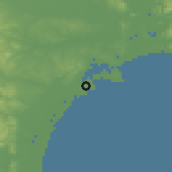 Shaded relief of the 54 km around Shichigahama, drawn from the GMTED2010 grid