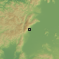 Shaded relief of the 55 km around Shiga, drawn from the GMTED2010 grid