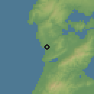 Shaded relief of the 54 km around Shika, drawn from the GMTED2010 grid