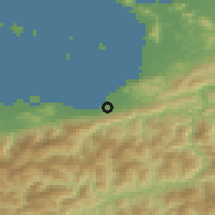 Shaded relief of the 55 km around Shikokuchuo, drawn from the GMTED2010 grid