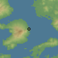 Shaded relief of the 56 km around Shimabara, drawn from the GMTED2010 grid