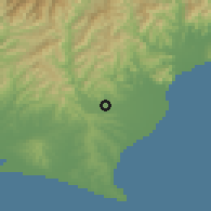 Shaded relief of the 55 km around Shimada, drawn from the GMTED2010 grid