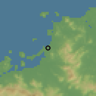 Shaded relief of the 55 km around Shingū, drawn from the GMTED2010 grid