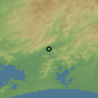 Shaded relief of the 55 km around Shinshiro, drawn from the GMTED2010 grid