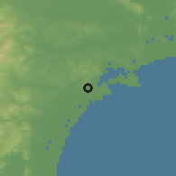 Shaded relief of the 54 km around Shiogama, drawn from the GMTED2010 grid