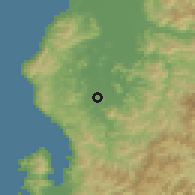 Shaded relief of the 55 km around Echizen, drawn from the GMTED2010 grid