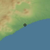 Shaded relief of the 52 km around Shiraoi, drawn from the GMTED2010 grid