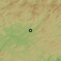 Shaded relief of the 55 km around Shobara, drawn from the GMTED2010 grid