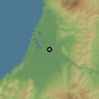 Shaded relief of the 54 km around Shonai, drawn from the GMTED2010 grid