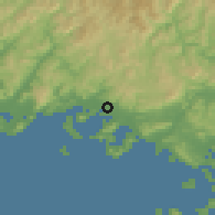 Shaded relief of the 55 km around Shunan, drawn from the GMTED2010 grid
