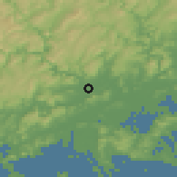 Shaded relief of the 55 km around Soja, drawn from the GMTED2010 grid