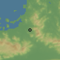 Shaded relief of the 55 km around Sue, drawn from the GMTED2010 grid