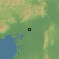 Shaded relief of the 55 km around Suita, drawn from the GMTED2010 grid