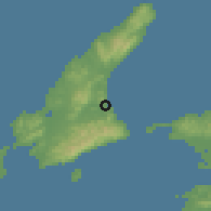 Shaded relief of the 55 km around Sumoto, drawn from the GMTED2010 grid