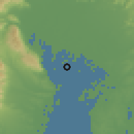 Shaded relief of the 55 km around Aisai, drawn from the GMTED2010 grid